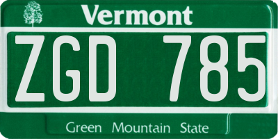 VT license plate ZGD785