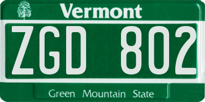 VT license plate ZGD802