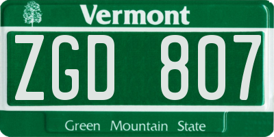 VT license plate ZGD807