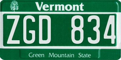 VT license plate ZGD834