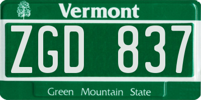 VT license plate ZGD837
