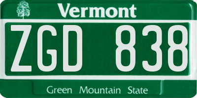 VT license plate ZGD838