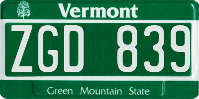 VT license plate ZGD839
