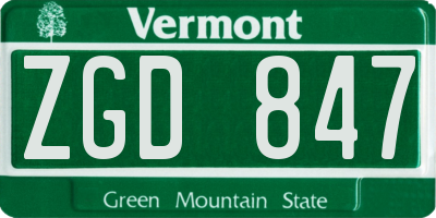 VT license plate ZGD847
