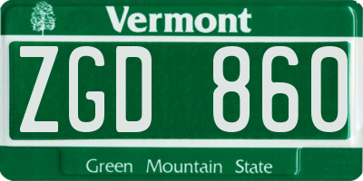 VT license plate ZGD860