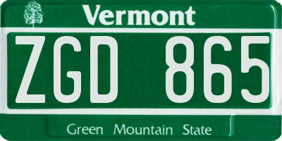 VT license plate ZGD865