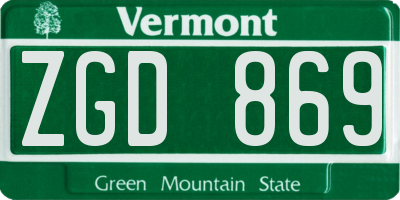 VT license plate ZGD869