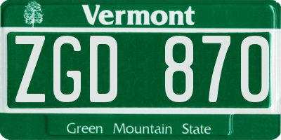 VT license plate ZGD870