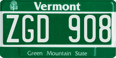 VT license plate ZGD908