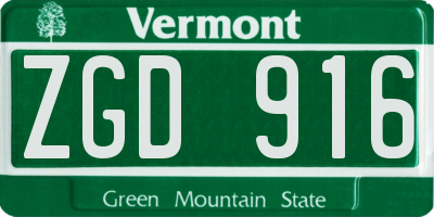 VT license plate ZGD916
