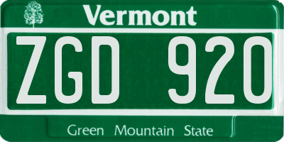 VT license plate ZGD920