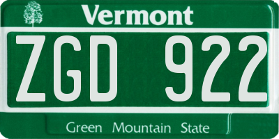 VT license plate ZGD922
