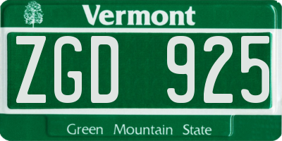 VT license plate ZGD925