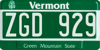 VT license plate ZGD929