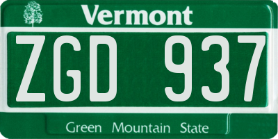 VT license plate ZGD937