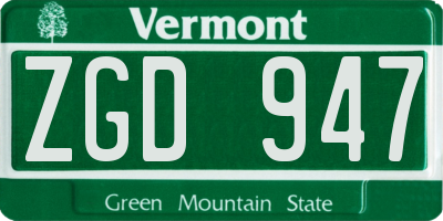 VT license plate ZGD947