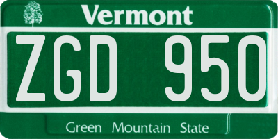 VT license plate ZGD950