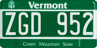 VT license plate ZGD952
