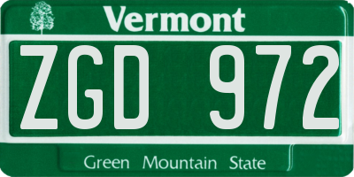 VT license plate ZGD972