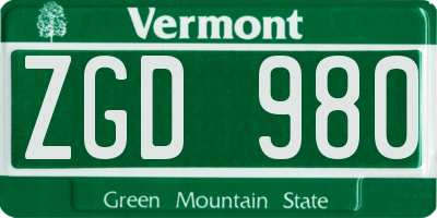 VT license plate ZGD980