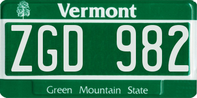 VT license plate ZGD982