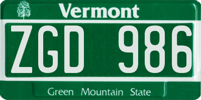 VT license plate ZGD986