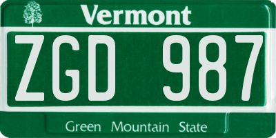 VT license plate ZGD987