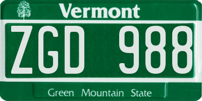 VT license plate ZGD988