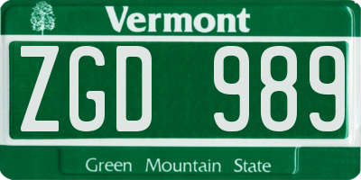 VT license plate ZGD989