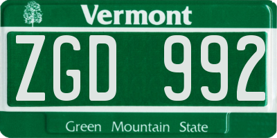 VT license plate ZGD992