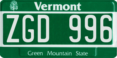 VT license plate ZGD996