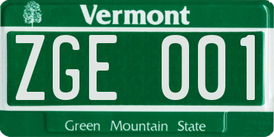 VT license plate ZGE001