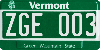 VT license plate ZGE003