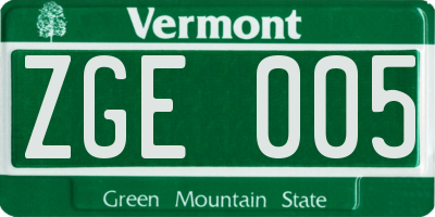 VT license plate ZGE005