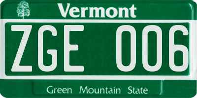 VT license plate ZGE006