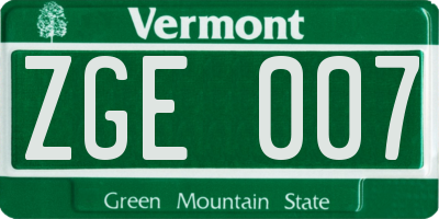 VT license plate ZGE007