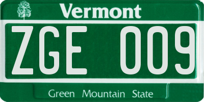 VT license plate ZGE009