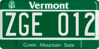 VT license plate ZGE012