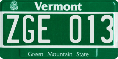 VT license plate ZGE013