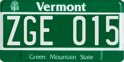 VT license plate ZGE015