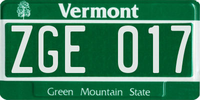 VT license plate ZGE017
