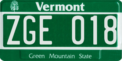 VT license plate ZGE018