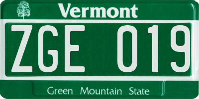 VT license plate ZGE019