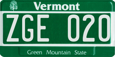 VT license plate ZGE020