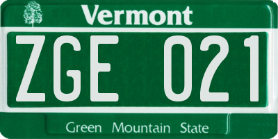 VT license plate ZGE021