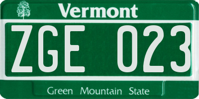 VT license plate ZGE023