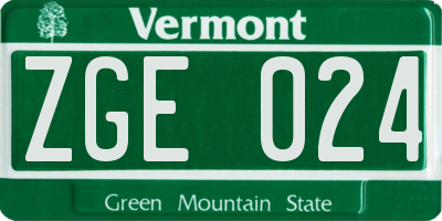 VT license plate ZGE024