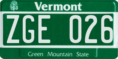 VT license plate ZGE026