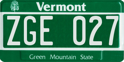 VT license plate ZGE027