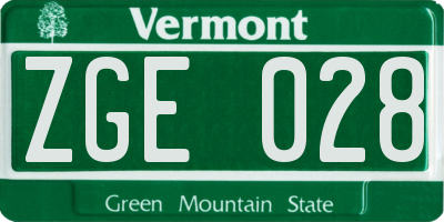 VT license plate ZGE028